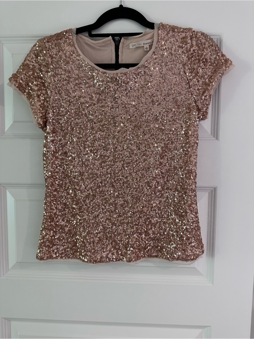 RACHEL Rachel Roy Rose Gold Sequin Short Sleeve Top